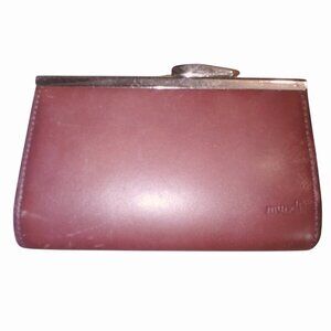 Mundi Wallet Genuine Leather Vintage Coin Purse  Metal Clasp Burgundy 5 by 3